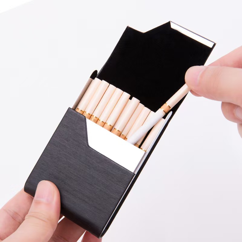 Place Card Holder - 7-Fach Edelstahl-Zigarettenetui mit Lederummantelung, Kartenhalter &