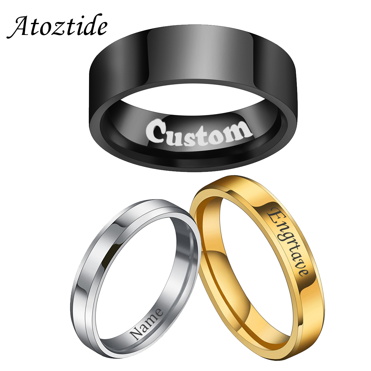 Wedding Zone - Atoztide 4/6/8mm personalisierte Gravur Name Datum
