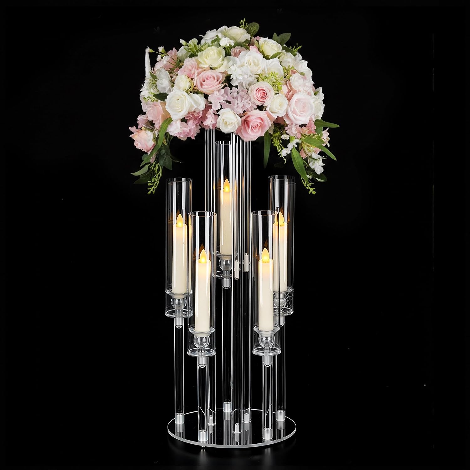 Centerpiece Vase Tall - Klarer 5-armiger Acryl-Kerzenleuchter mit Blumenständer &