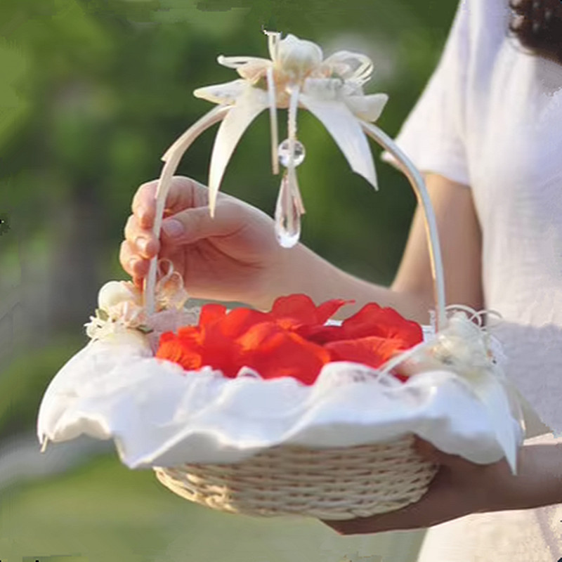 Flower Girl Basket - Blumenmädchen-Korb, romantische Spitze, Rose, Hochzeitsaccessoire, Zeremonie,
