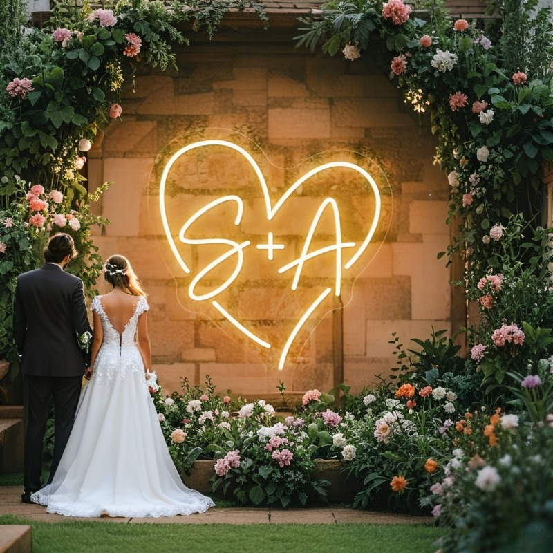 Wedding Led - Benutzerdefinierte Initialen Herz LED Neon Schild,