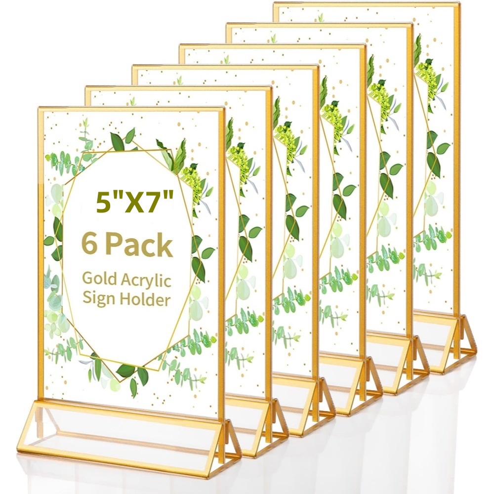 Table Number Gold - 6er-Pack 5x7 Klare Acryl-Schilderhalter mit Goldrand