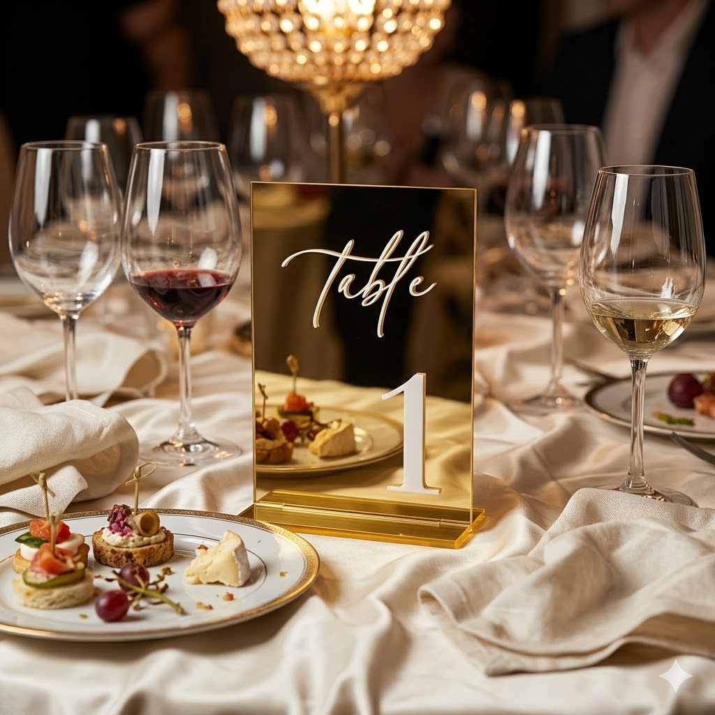 Goldene Spiegel-Acryl Tischnum – Table Number Gold Bewertung und Preis