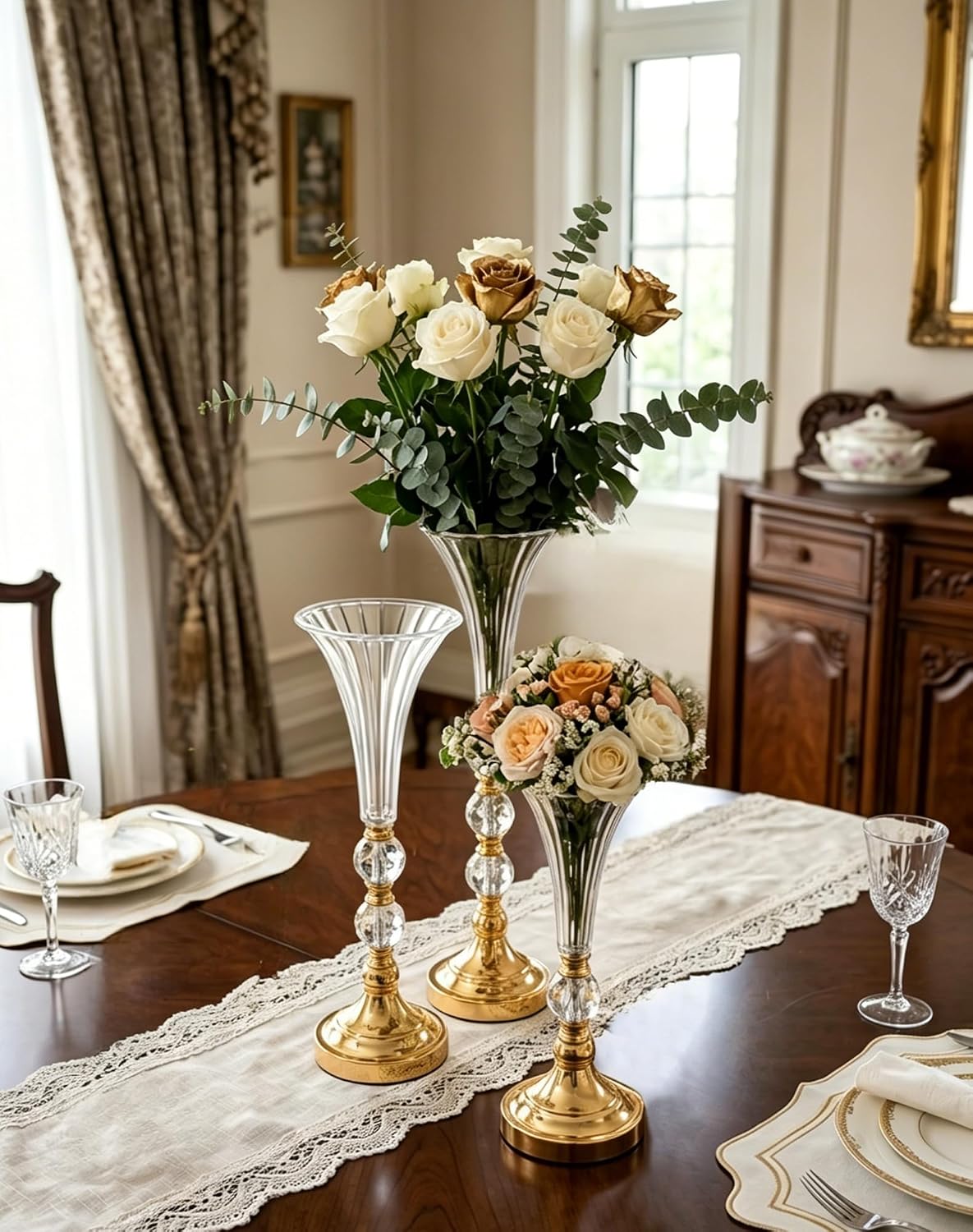 Set aus 3 Gold-Acryl-Trompeten – Centerpiece Vase Tall Bewertung und Preis