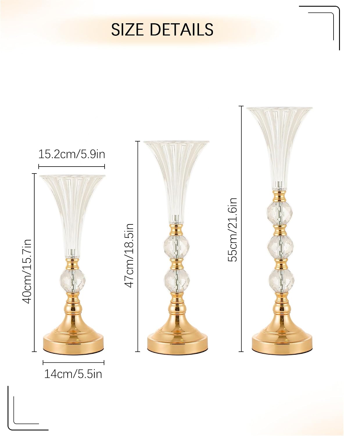 Set aus 3 Gold-Acryl-Trompeten – Centerpiece Vase Tall Bewertung und Preis