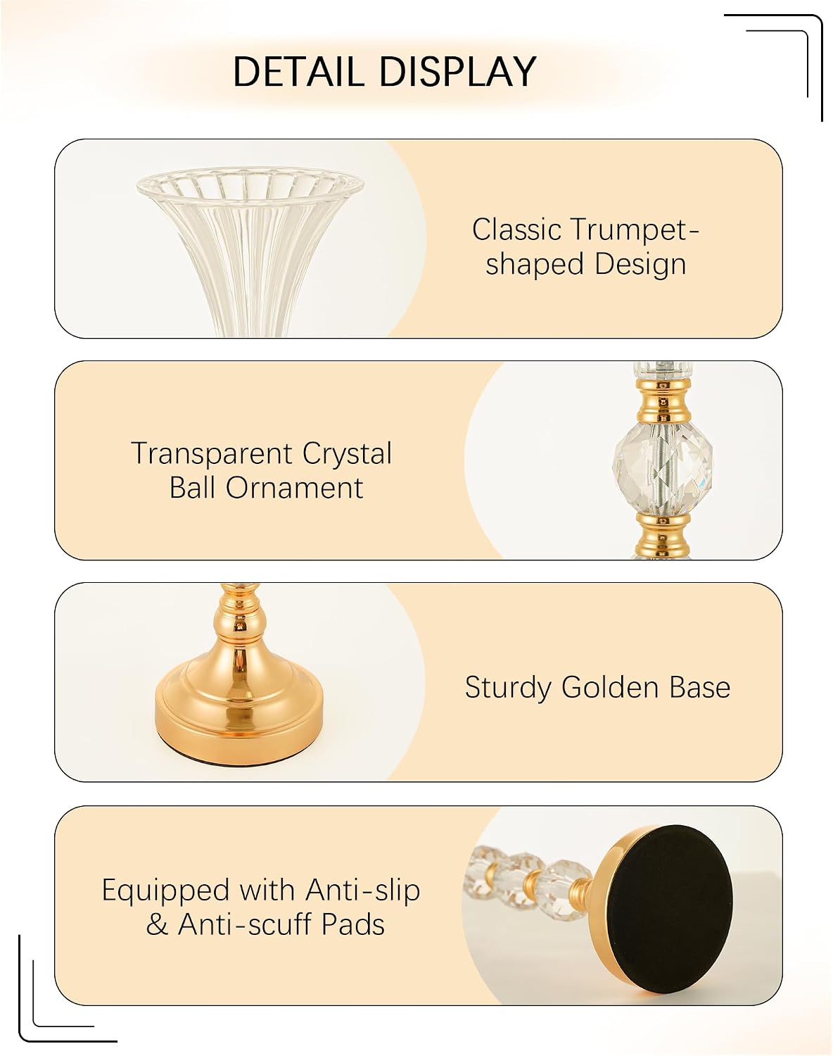Set aus 3 Gold-Acryl-Trompeten – Centerpiece Vase Tall Bewertung und Preis